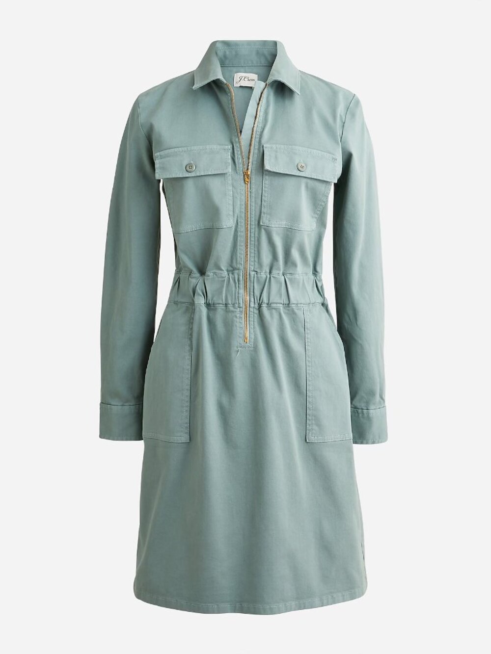 J. Crew Sage Green Long Sleeve Zip Front Utility Chino Dress Womens 6